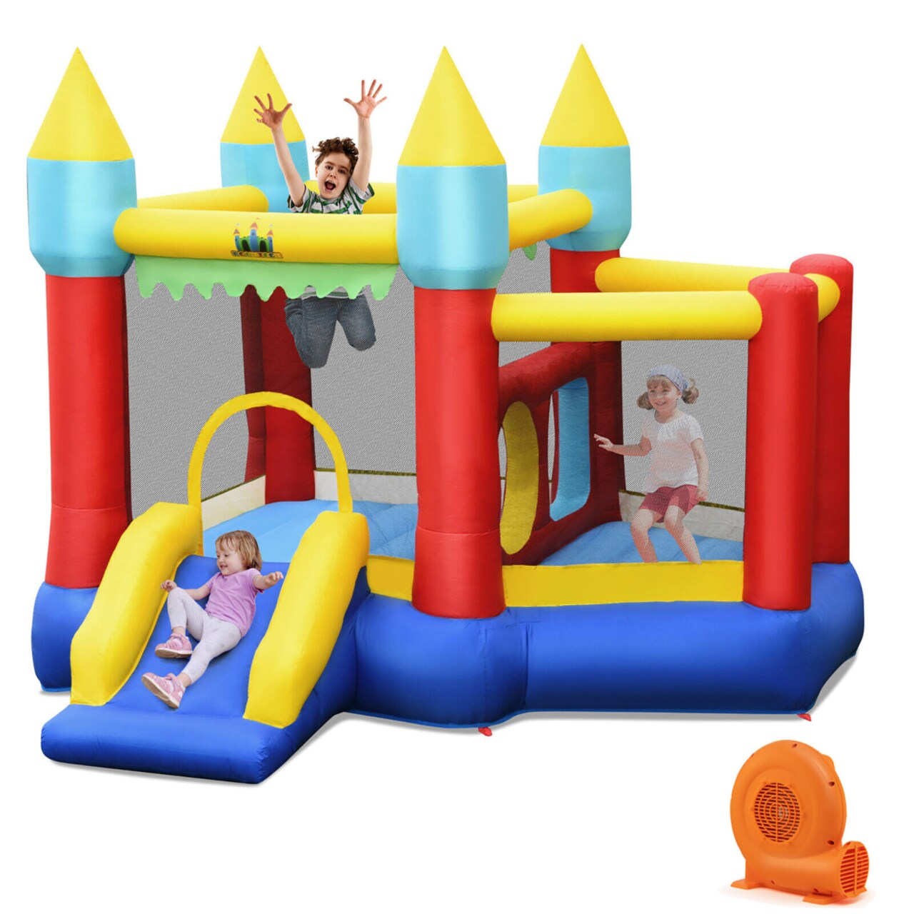 Gymax Inflatable Bounce House Slide Jumping Castle w/ Tunnels Ball Pit and 550W Blower